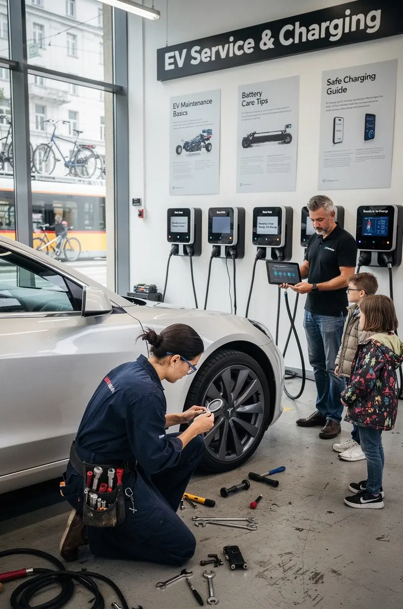 Ladestation für Elektroautos mit angeschlossenem Fahrzeug und sichtbarem Ladekabel.